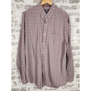 IZOD Premium Essentials Shirt‎ Men XL Red Plaid Casual Button Down Long Sleeve